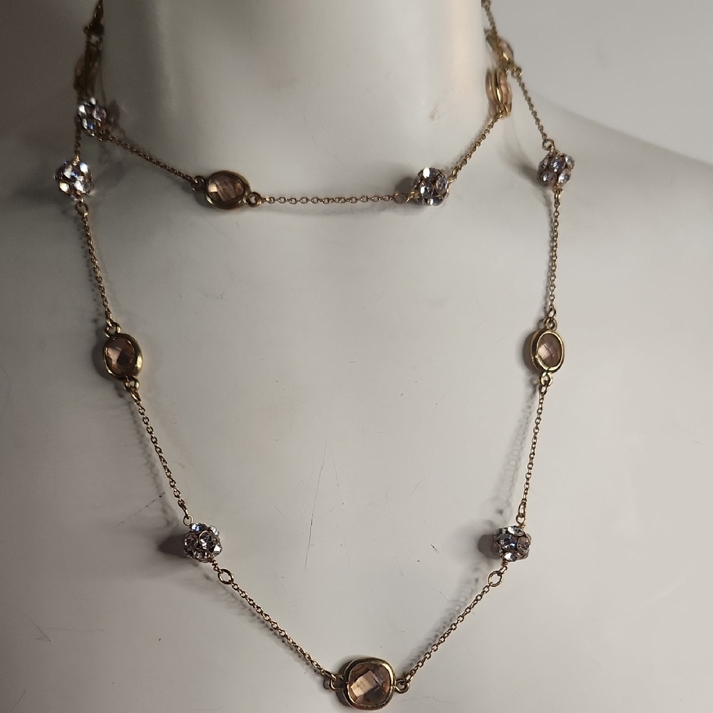 Stella & Dot Pave Long Station Goldtone Rhinestone and Crystal 38" Necklace